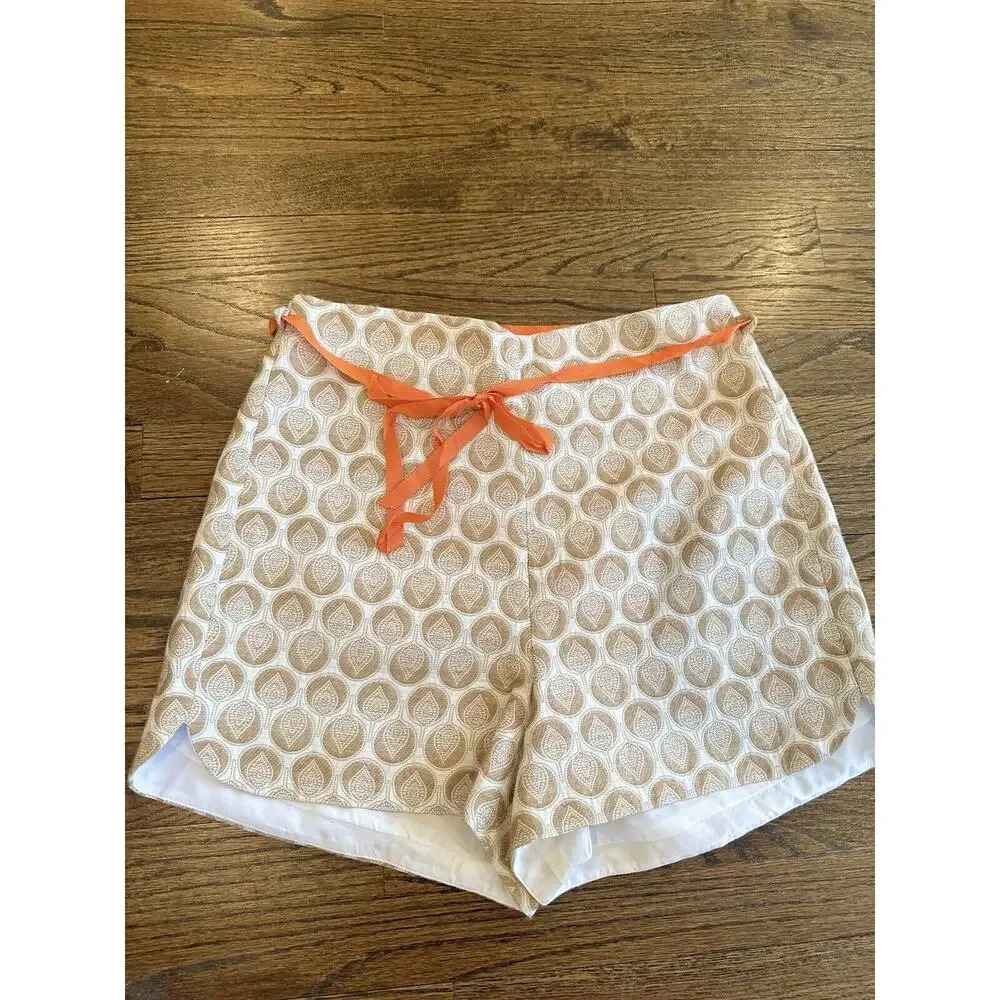 Anthropologie Corey Lynn Calter High Waist Jacquard Shorts Ivory Tan Size 8 1099